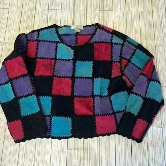 Vintage leather patchwork cardigan - Picture 1 of 6